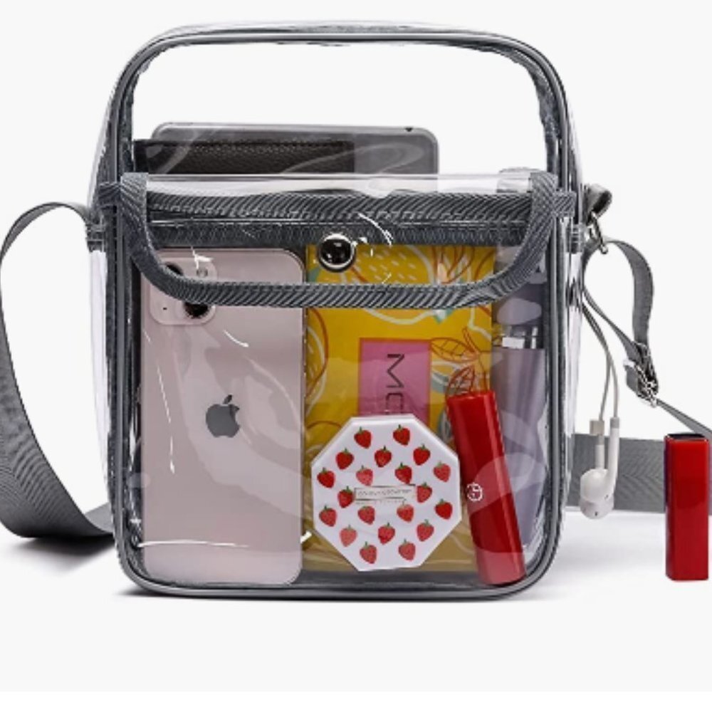 Grey Clear Handbag Stadium Bag Approved with Adjustable Strap & Headphone Port
